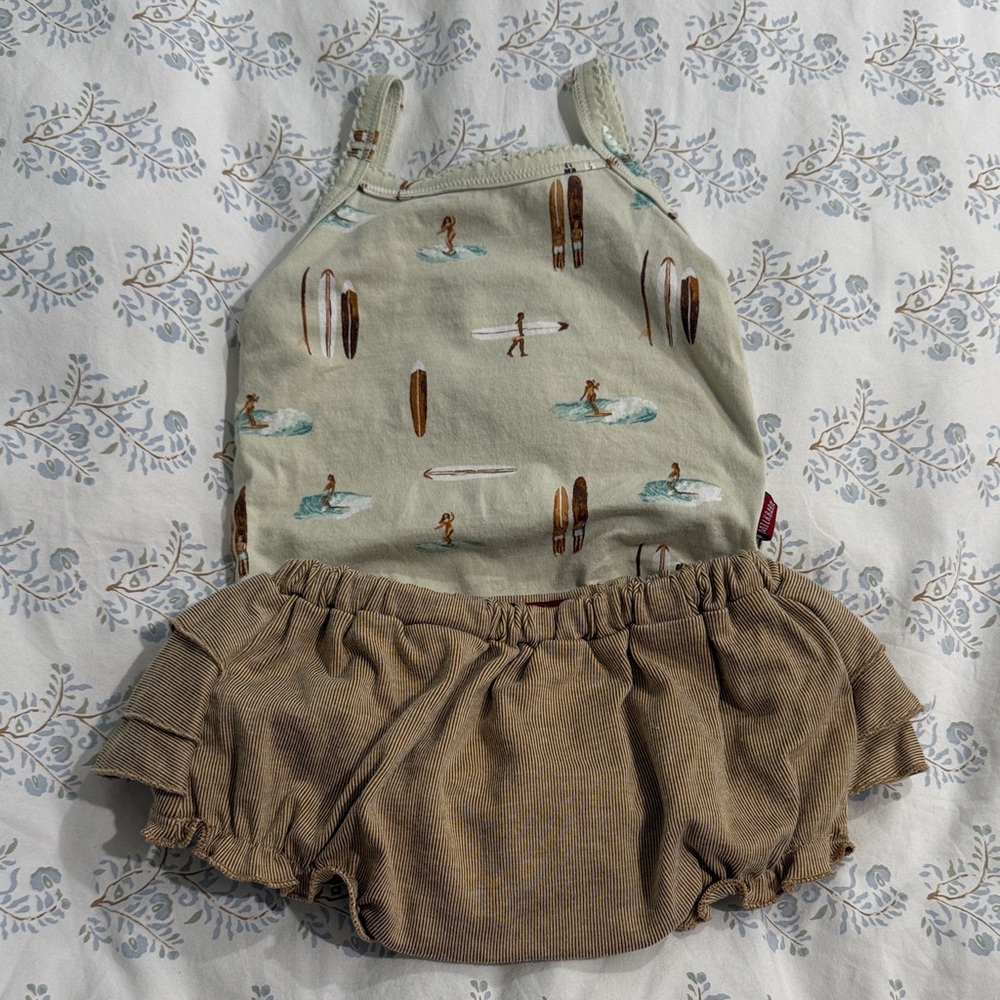 Milkbarn Surf Print Tank and Tan Diaper Cover Set